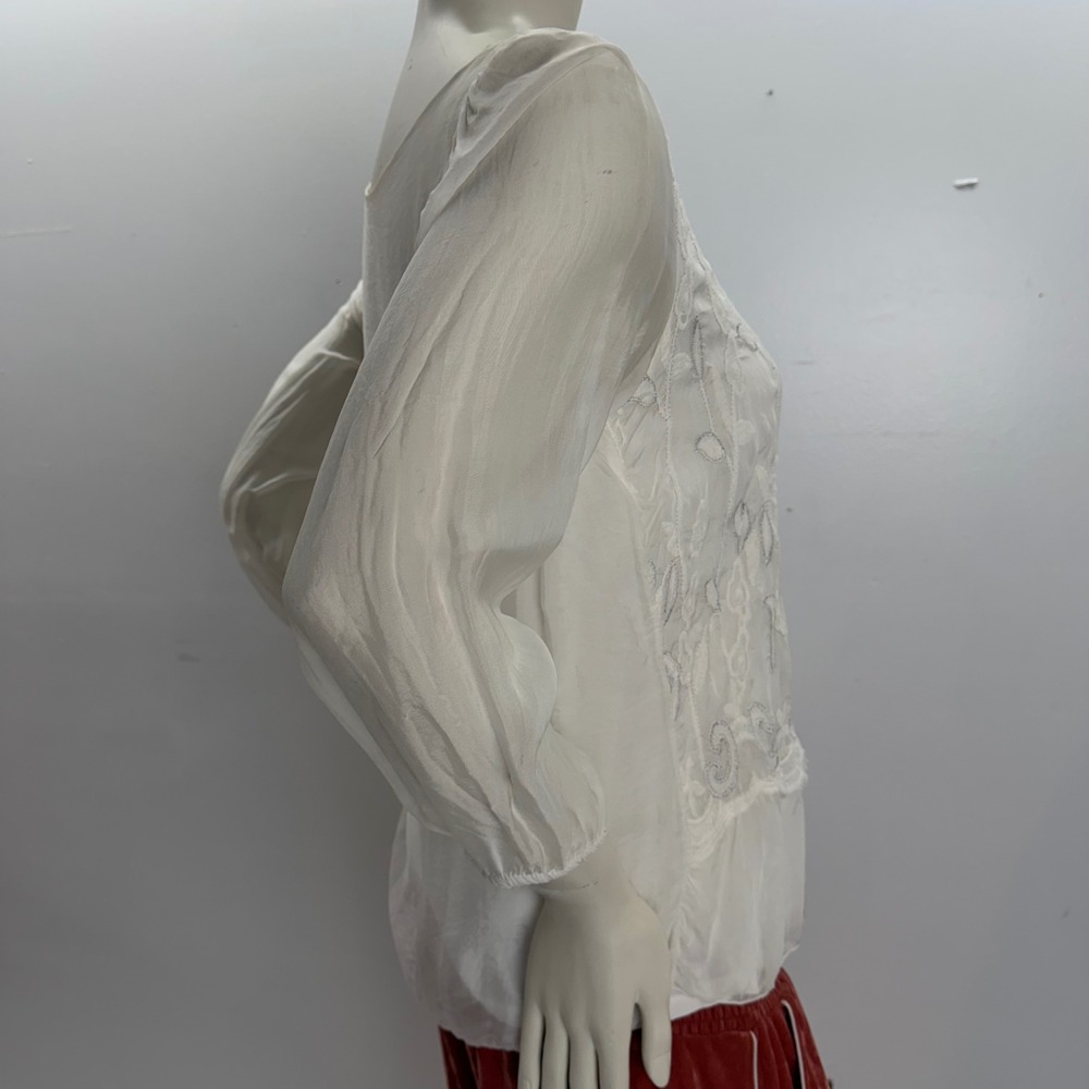 Vintage Handmade Silk Embroidered Blouse | Sheer Boho Ballet Wrap Aesthetic S - Picture 6 of 7